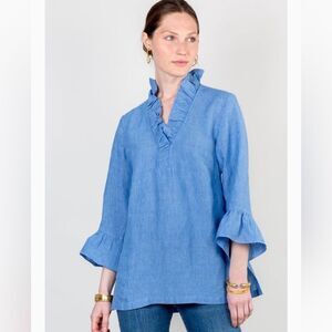 Studio 412 Mia ruffle top blouse dark denim small s resort